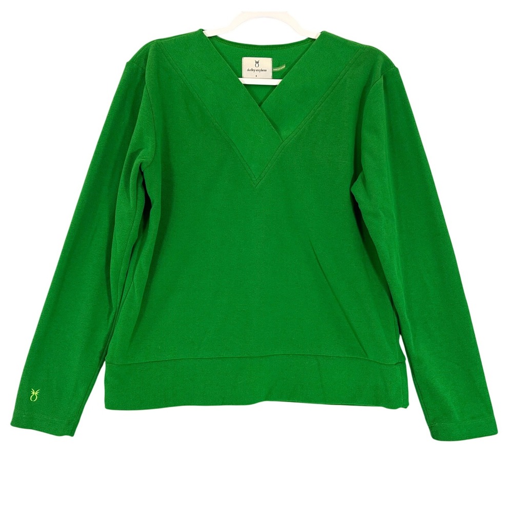 Dudley Stephens Fleece V Neck‎ Pullover Sweatshirt Sz S Kelly Green Comfort